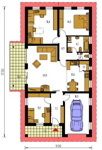 Spiegelverkehrter Entwurf | Grundriss des Erdgeschosses - BUNGALOW 20